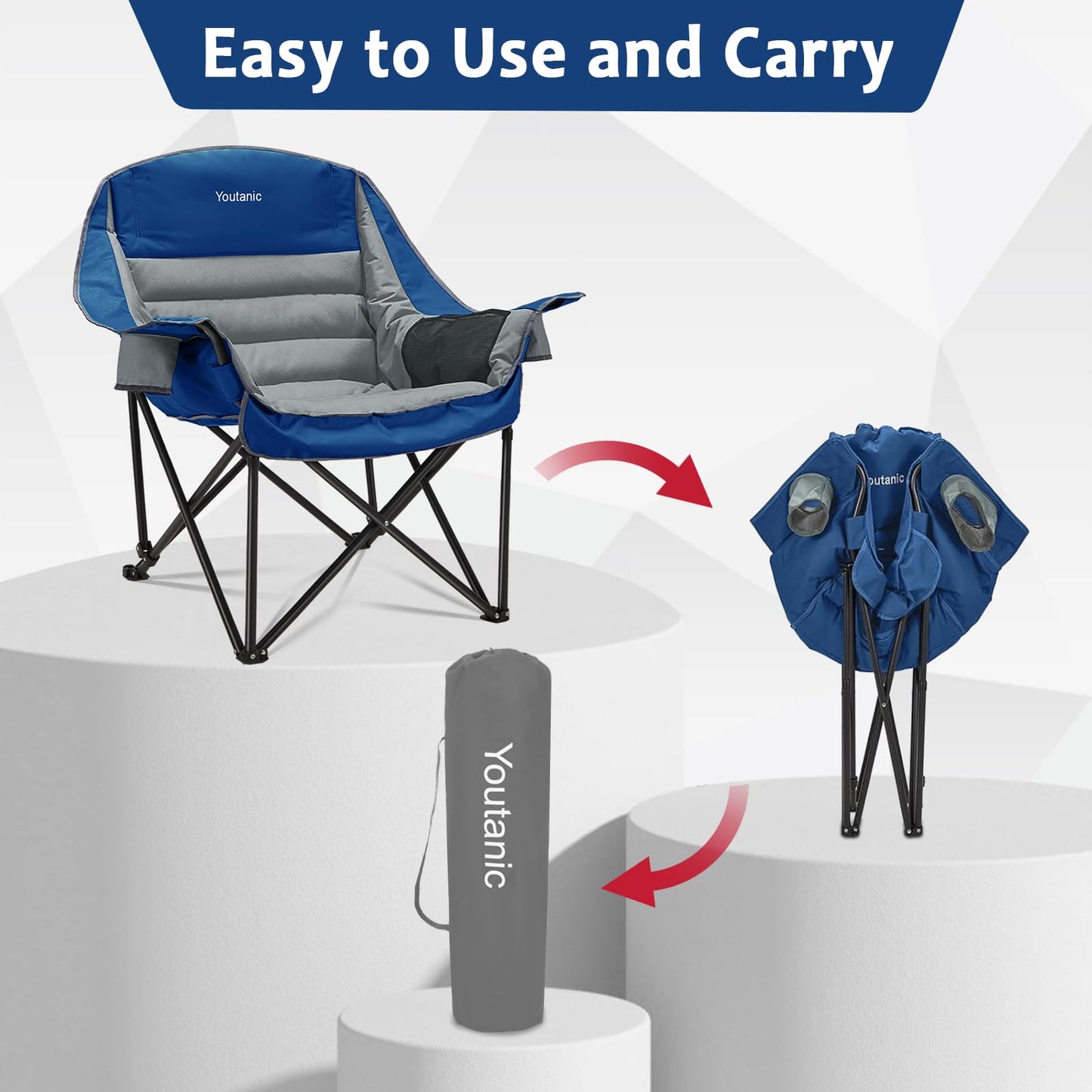 Oversized Camping Chair, Portable Folding Camping Chairs with Side Pocket, Cup Holder and Carry Bag, Heavy Duty Outdoor Camping Chairs for Adults, Fishing, Sports, Trip, up to 400lbs, Style 4