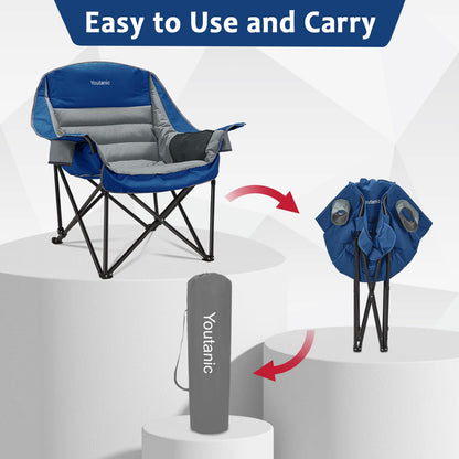 Oversized Camping Chair, Portable Folding Camping Chairs with Side Pocket, Cup Holder and Carry Bag, Heavy Duty Outdoor Camping Chairs for Adults, Fishing, Sports, Trip, up to 400lbs, Style 4