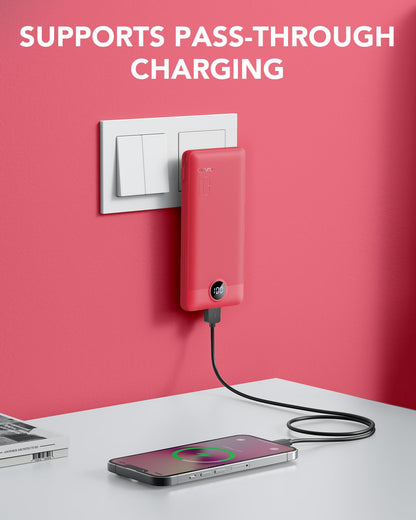 Portable Charger Built-in Cables and AC Wall Plug, VRURC USB C Power Bank 10000mAh, Travel Battery Portable Phone Charger Compact Lightweight External Battery Pack for SmartPhones,Tablets-Viva Magenta
