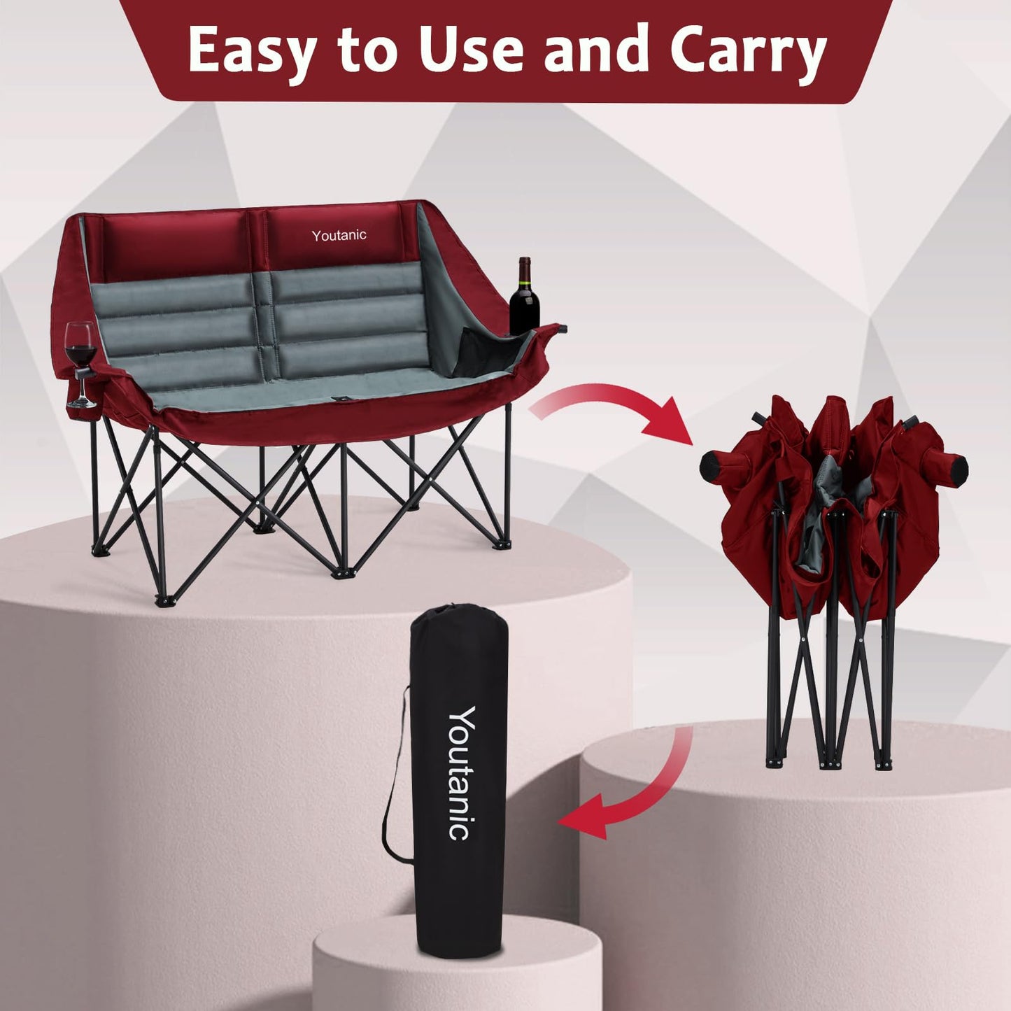 Oversized Camping Chair, Portable Folding Camping Chairs with Side Pocket, Cup Holder and Carry Bag, Heavy Duty Outdoor Camping Chairs for Adults, Fishing, Sports, Trip, up to 400lbs, Style 4