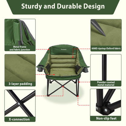 Oversized Camping Chair, Portable Folding Camping Chairs with Side Pocket, Cup Holder and Carry Bag, Heavy Duty Outdoor Camping Chairs for Adults, Fishing, Sports, Trip, up to 400lbs, Style 4