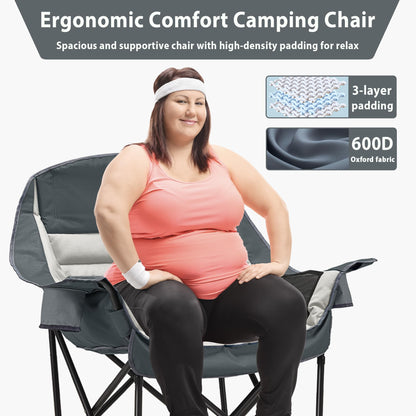 Oversized Camping Chair, Portable Folding Camping Chairs with Side Pocket, Cup Holder and Carry Bag, Heavy Duty Outdoor Camping Chairs for Adults, Fishing, Sports, Trip, up to 400lbs, Style 4