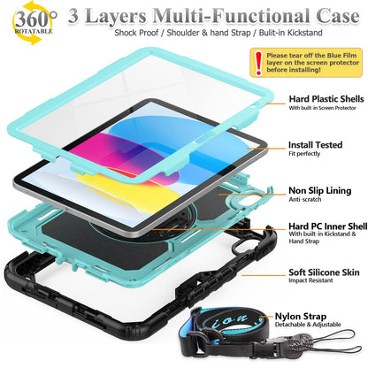 SEYMAC stock Case for iPad (A16) 11th/10th Generation 11''/10.9'' 2025/2022, Full-Body Drop Protection Case with Screen Protector &360° Rotate Hand Strap/Stand, Black