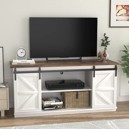 JUMMICO TV Stand for 65 Inch TV, Entertainment Center with Storage Cabinets and Sliding Barn Doors, Mid Century Modern Media TV Console Table for Living Room Bedroom (Rustic Oak)