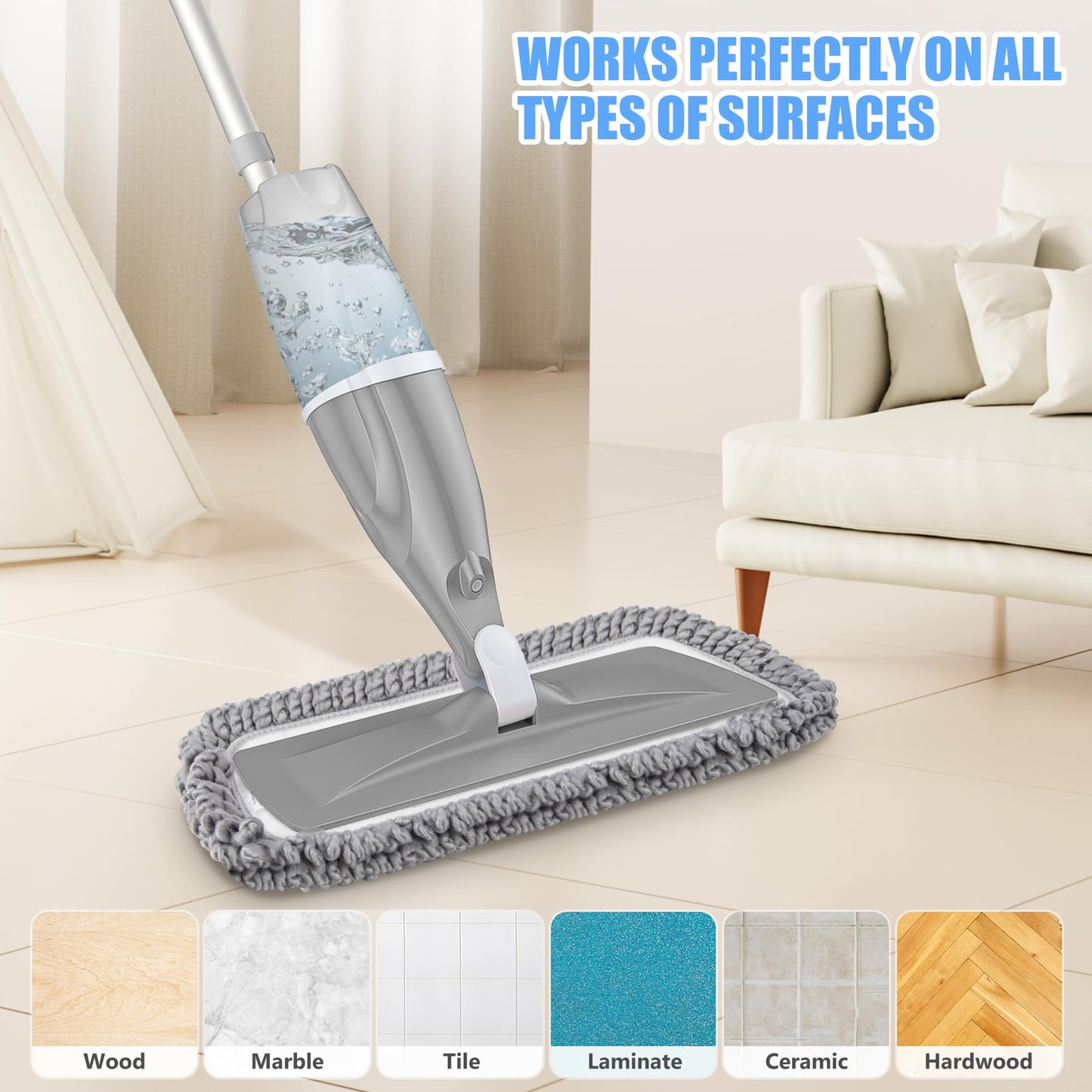 Spray Mop for Hardwood Floors Cleaning: Microfiber Wet Dry Floor Mops with 4 Washable Pads for Swiffer PowerMop - Flat Mop with Sprayer for Kitchen Tile Wood Laminate Vinyl