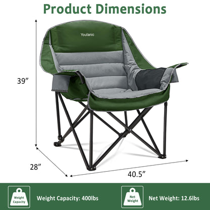 Oversized Camping Chair, Portable Folding Camping Chairs with Side Pocket, Cup Holder and Carry Bag, Heavy Duty Outdoor Camping Chairs for Adults, Fishing, Sports, Trip, up to 400lbs, Style 4