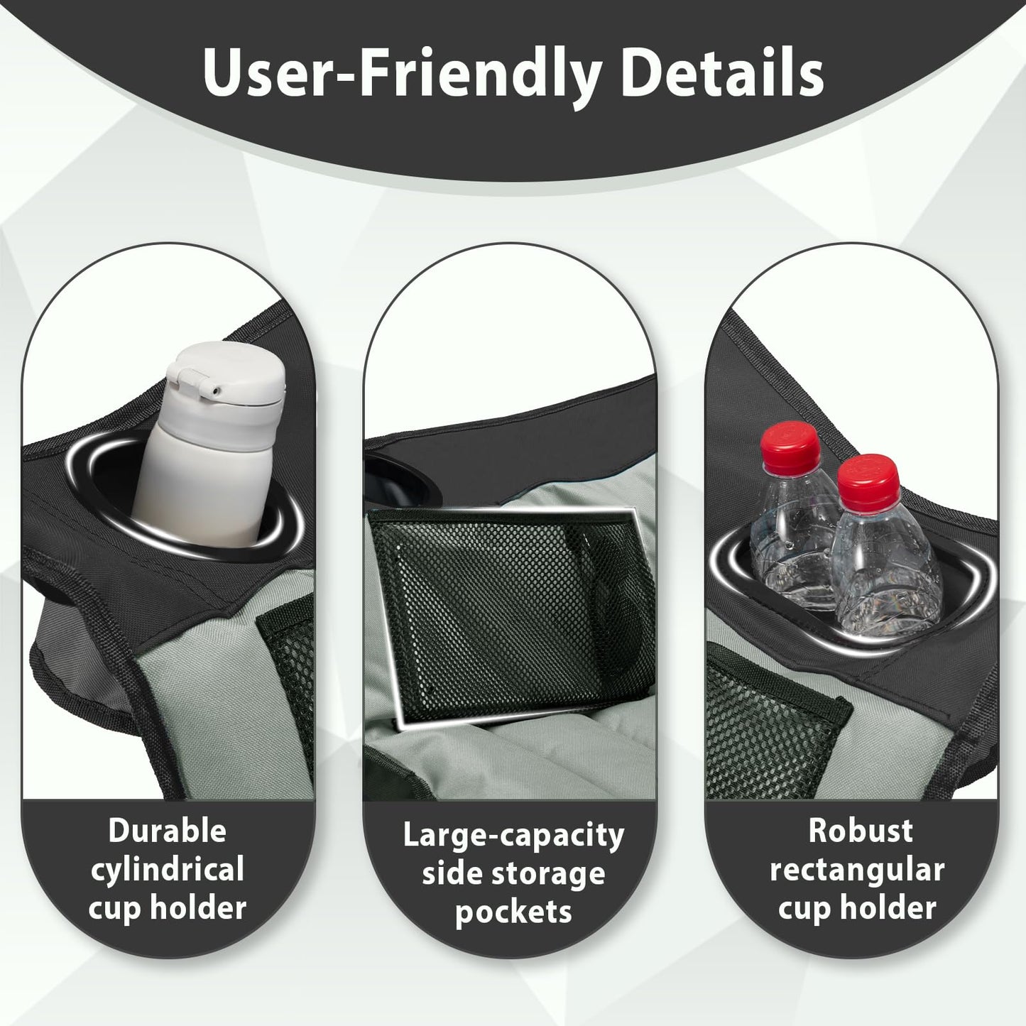 Oversized Camping Chair, Portable Folding Camping Chairs with Side Pocket, Cup Holder and Carry Bag, Heavy Duty Outdoor Camping Chairs for Adults, Fishing, Sports, Trip, up to 400lbs, Style 4