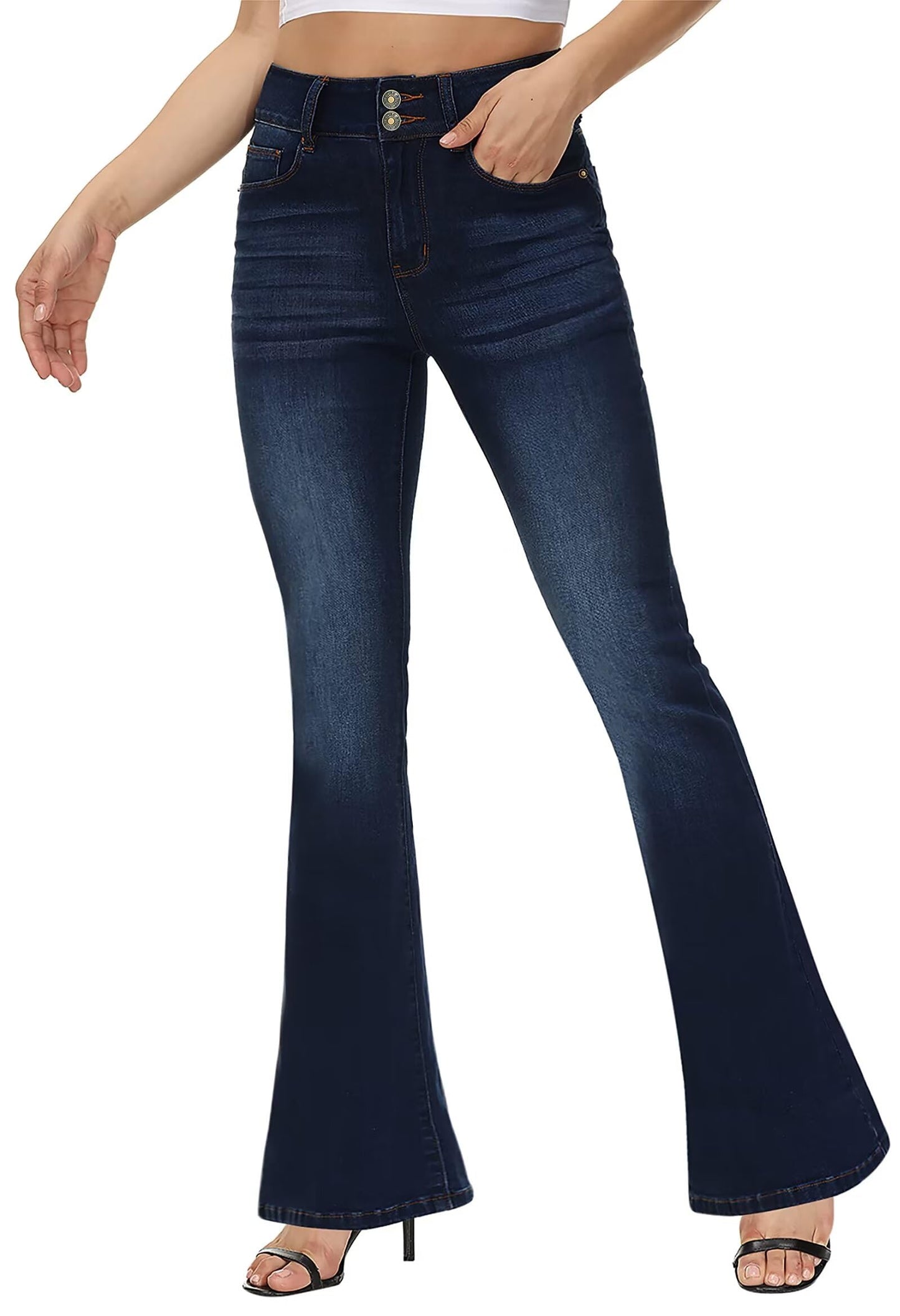 KDF High Waisted Flare Jeans for Women Bell Bottom Jeans with Belt for Women Stretch Wide Leg Jeans