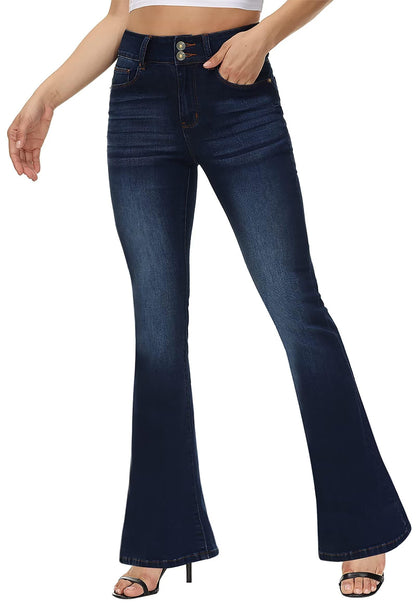 KDF High Waisted Flare Jeans for Women Bell Bottom Jeans with Belt for Women Stretch Wide Leg Jeans
