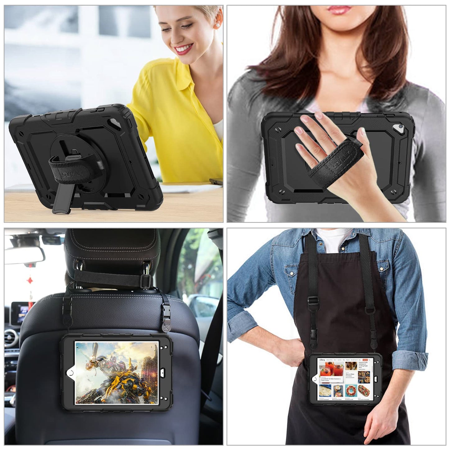 SEYMAC stock Case for iPad (A16) 11th/10th Generation 11''/10.9'' 2025/2022, Full-Body Drop Protection Case with Screen Protector &360° Rotate Hand Strap/Stand, Black