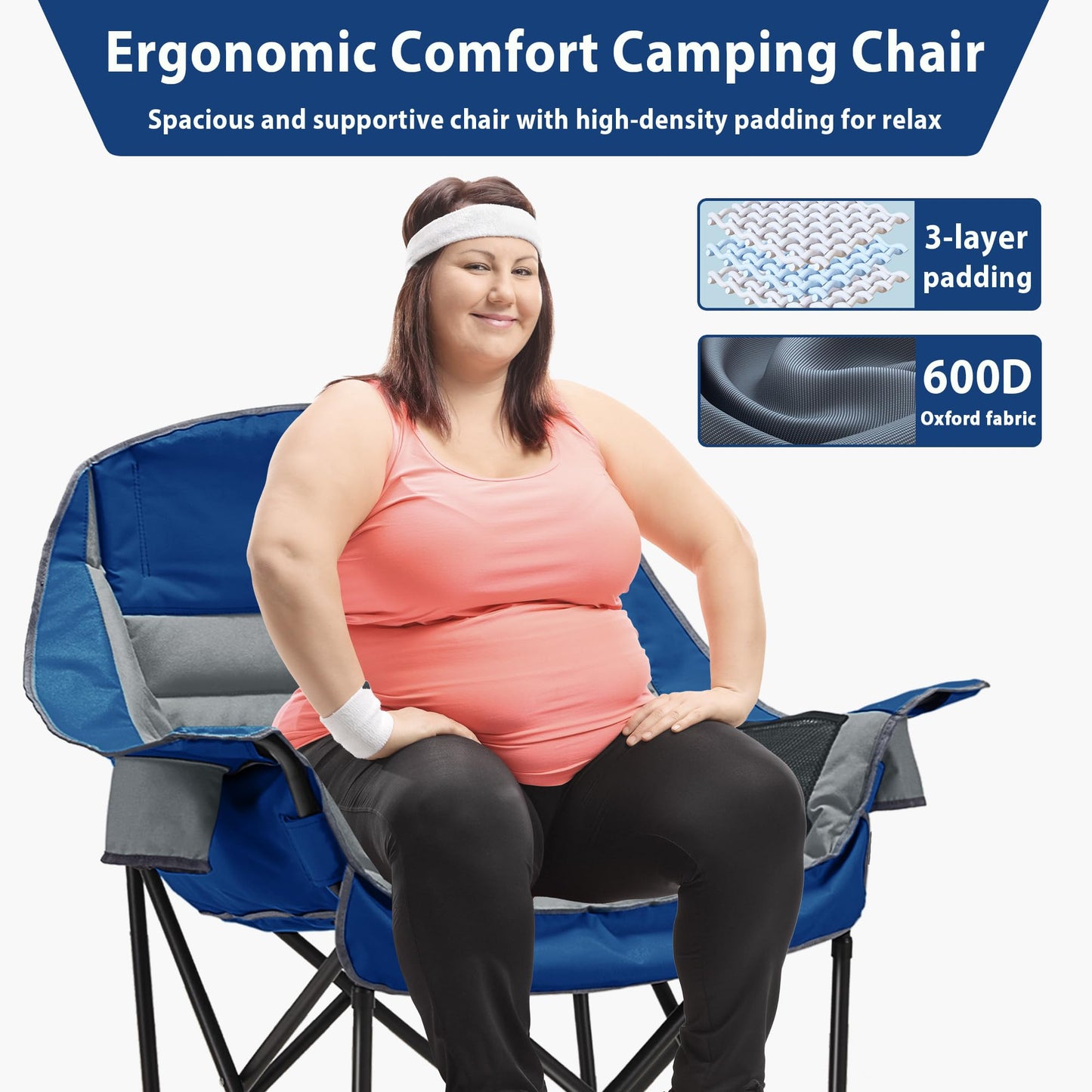 Oversized Camping Chair, Portable Folding Camping Chairs with Side Pocket, Cup Holder and Carry Bag, Heavy Duty Outdoor Camping Chairs for Adults, Fishing, Sports, Trip, up to 400lbs, Style 4