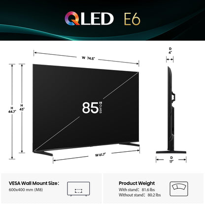 Hisense 65" E6 Cinema Series QLED 4K UHD Smart Fire TV (65E6QF, 2025 Model) - QLED, AI Light Sensor, Dolby Vision · Atmos, Voice Remote with Alexa, Motion Rate 120, HDR 10+ Adaptive, Game Mode Plus