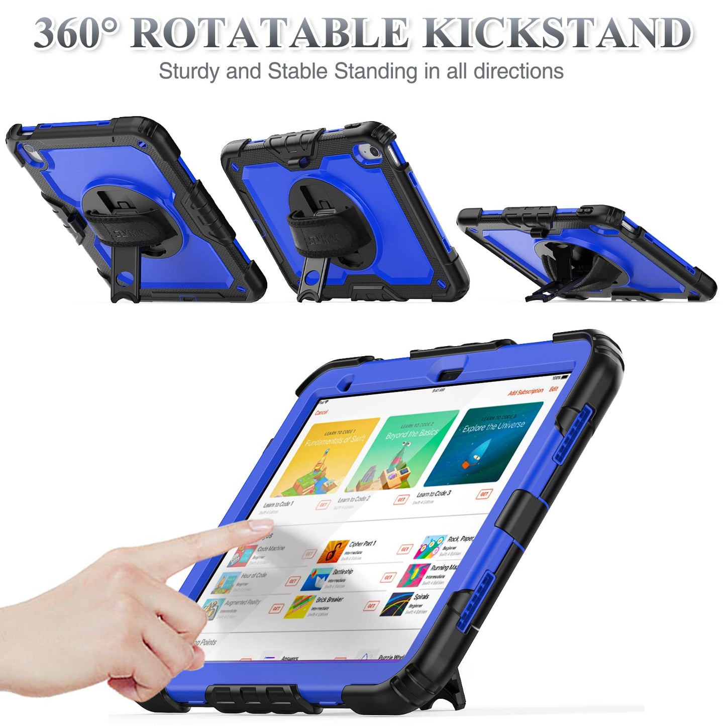 SEYMAC stock Case for iPad (A16) 11th/10th Generation 11''/10.9'' 2025/2022, Full-Body Drop Protection Case with Screen Protector &360° Rotate Hand Strap/Stand, Black