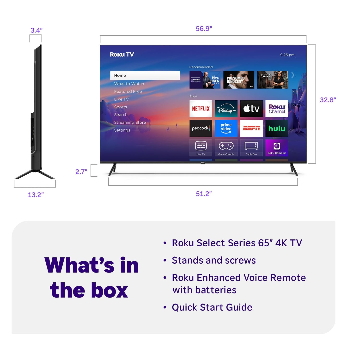 Roku Smart TV 2025 – 50-Inch Select Series, 4K HDR TV – RokuTV with Enhanced Voice Remote – Flat Screen LED Television with Wi-Fi for Streaming Live Local News, Sports, Family Entertainment