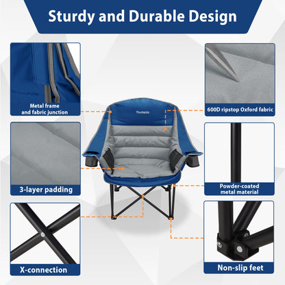 Oversized Camping Chair, Portable Folding Camping Chairs with Side Pocket, Cup Holder and Carry Bag, Heavy Duty Outdoor Camping Chairs for Adults, Fishing, Sports, Trip, up to 400lbs, Style 4