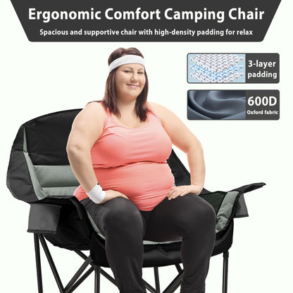 Oversized Camping Chair, Portable Folding Camping Chairs with Side Pocket, Cup Holder and Carry Bag, Heavy Duty Outdoor Camping Chairs for Adults, Fishing, Sports, Trip, up to 400lbs, Style 4