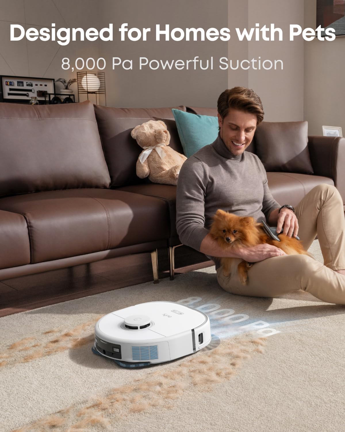eufy X10 Pro Omni Robot Vacuum and Mop with 8,000 Pa Suction, Dual Mops with 12 mm Auto-Lift and Carpet Detection, AI Obstacle Avoidance, Auto Mop Washing, Auto Drying, Self-Emptying, White