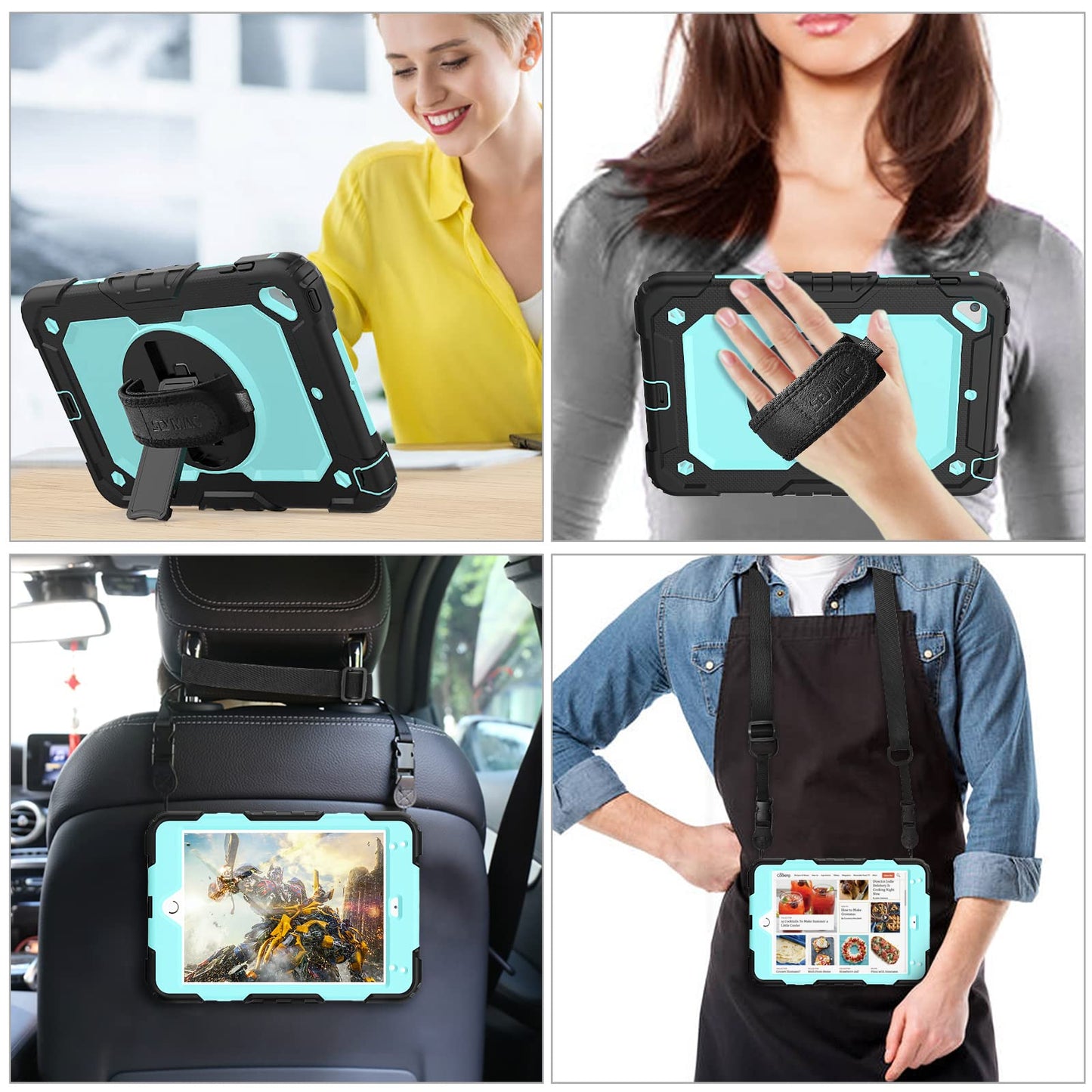 SEYMAC stock Case for iPad (A16) 11th/10th Generation 11''/10.9'' 2025/2022, Full-Body Drop Protection Case with Screen Protector &360° Rotate Hand Strap/Stand, Black