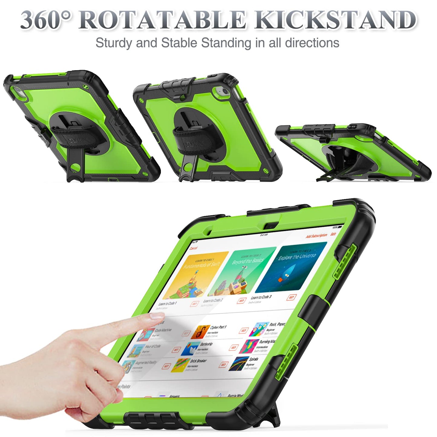 SEYMAC stock Case for iPad (A16) 11th/10th Generation 11''/10.9'' 2025/2022, Full-Body Drop Protection Case with Screen Protector &360° Rotate Hand Strap/Stand, Black