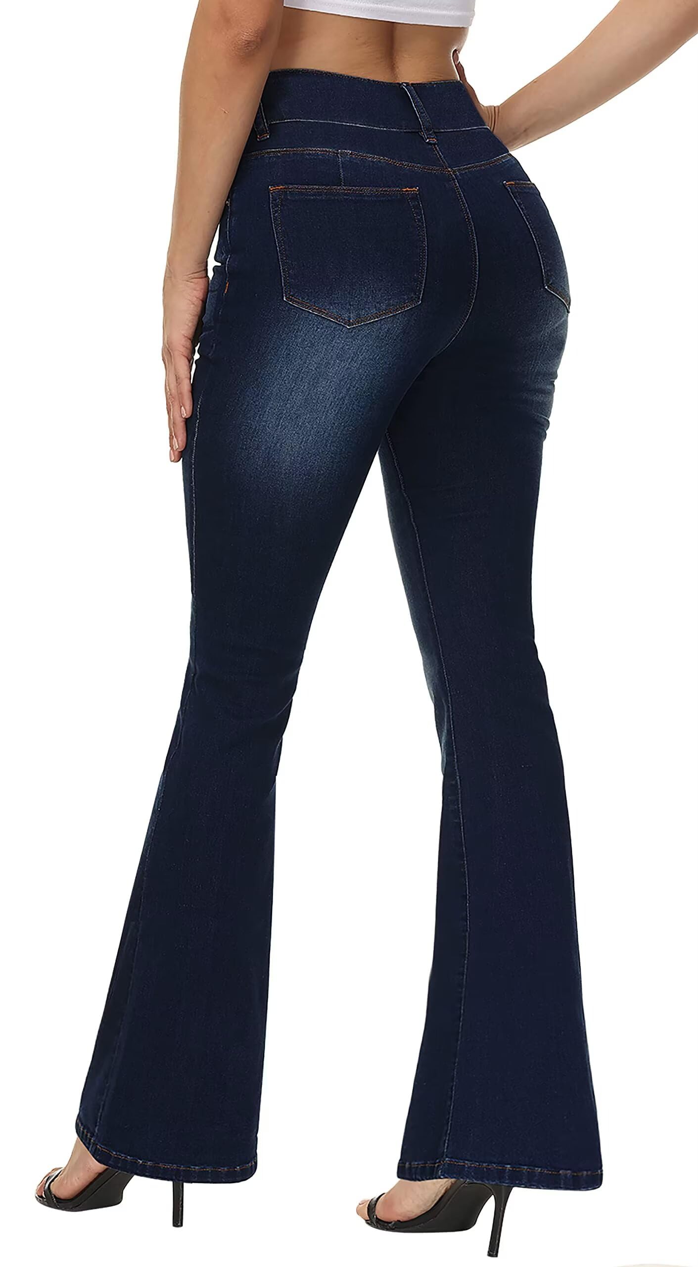 KDF High Waisted Flare Jeans for Women Bell Bottom Jeans with Belt for Women Stretch Wide Leg Jeans