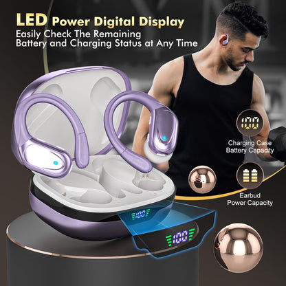Wireless Earbuds, Sports Bluetooth Headphones, 80Hrs Playtime Ear Buds with LED Power Display, Noise Canceling Headset, IPX7 Waterproof Earphones for Workout/Running (Black)
