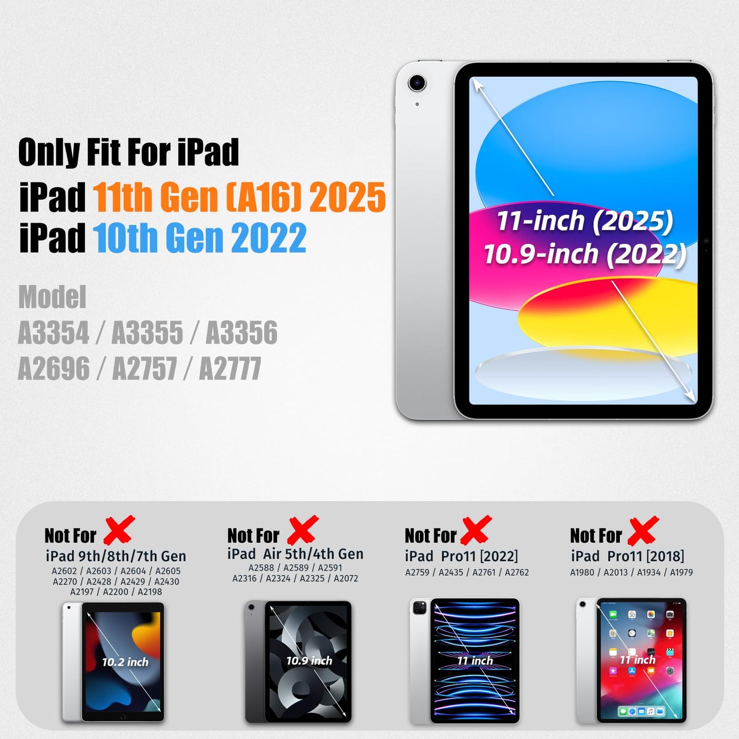 SEYMAC stock Case for iPad (A16) 11th/10th Generation 11''/10.9'' 2025/2022, Full-Body Drop Protection Case with Screen Protector &360° Rotate Hand Strap/Stand, Black