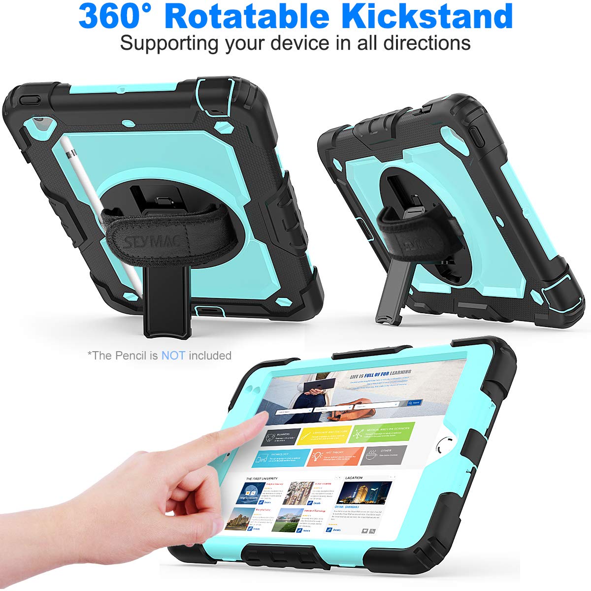 SEYMAC stock Case for iPad (A16) 11th/10th Generation 11''/10.9'' 2025/2022, Full-Body Drop Protection Case with Screen Protector &360° Rotate Hand Strap/Stand, Black
