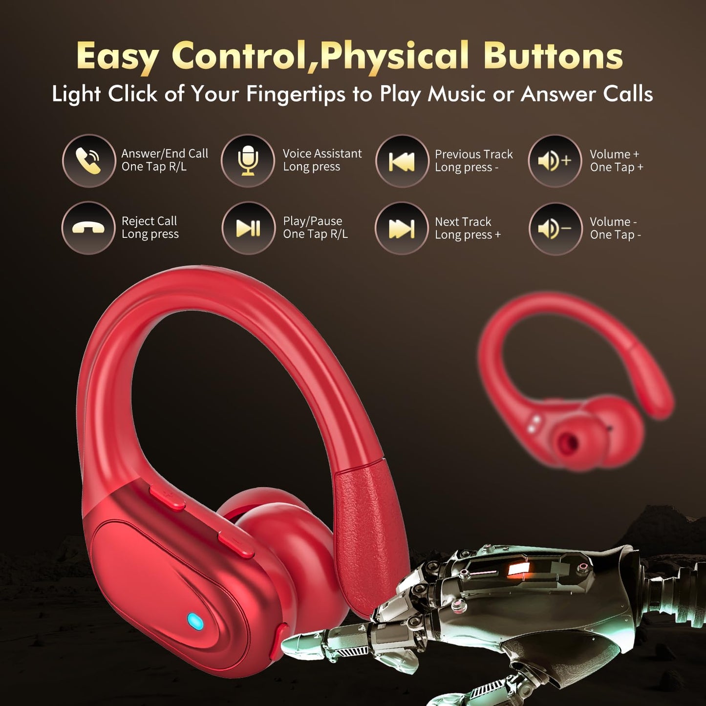 Wireless Earbuds, Sports Bluetooth Headphones, 80Hrs Playtime Ear Buds with LED Power Display, Noise Canceling Headset, IPX7 Waterproof Earphones for Workout/Running (Black)