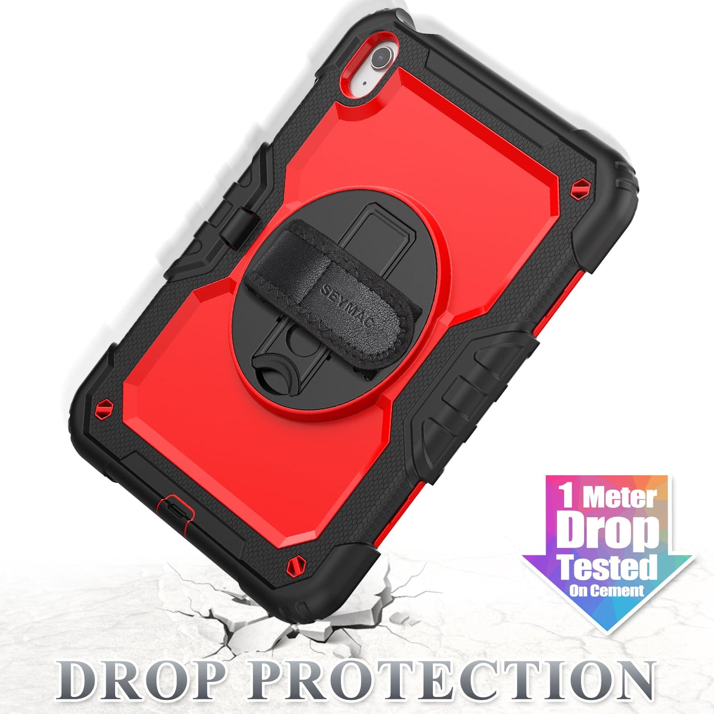 SEYMAC stock Case for iPad (A16) 11th/10th Generation 11''/10.9'' 2025/2022, Full-Body Drop Protection Case with Screen Protector &360° Rotate Hand Strap/Stand, Black