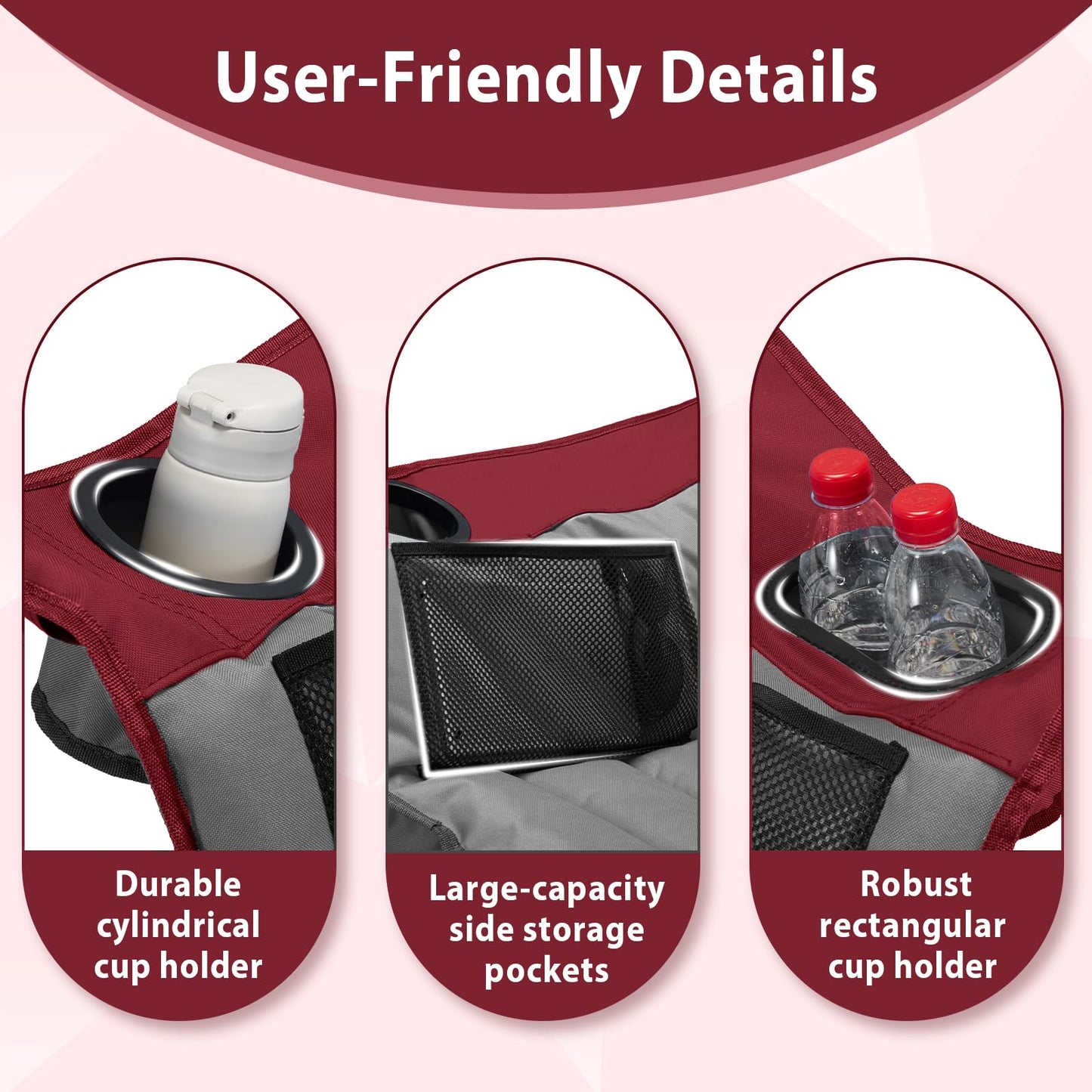 Oversized Camping Chair, Portable Folding Camping Chairs with Side Pocket, Cup Holder and Carry Bag, Heavy Duty Outdoor Camping Chairs for Adults, Fishing, Sports, Trip, up to 400lbs, Style 4