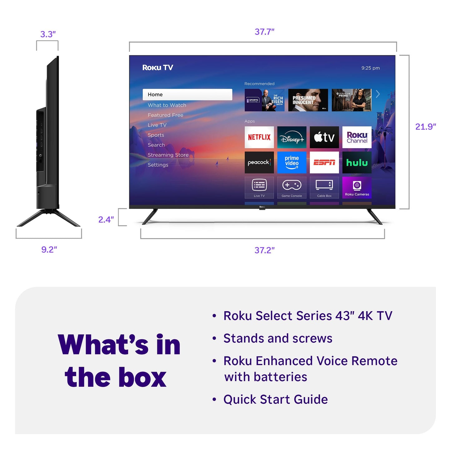 Roku Smart TV 2025 – 50-Inch Select Series, 4K HDR TV – RokuTV with Enhanced Voice Remote – Flat Screen LED Television with Wi-Fi for Streaming Live Local News, Sports, Family Entertainment
