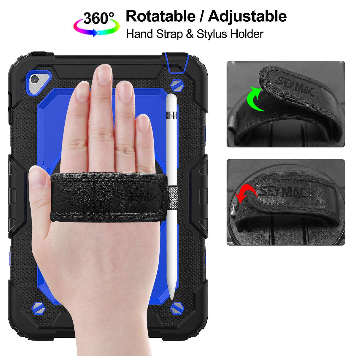 SEYMAC stock Case for iPad (A16) 11th/10th Generation 11''/10.9'' 2025/2022, Full-Body Drop Protection Case with Screen Protector &360° Rotate Hand Strap/Stand, Black
