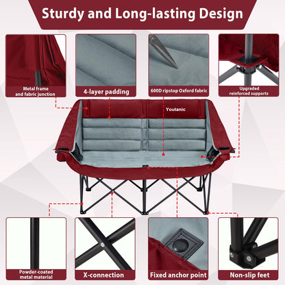 Oversized Camping Chair, Portable Folding Camping Chairs with Side Pocket, Cup Holder and Carry Bag, Heavy Duty Outdoor Camping Chairs for Adults, Fishing, Sports, Trip, up to 400lbs, Style 4