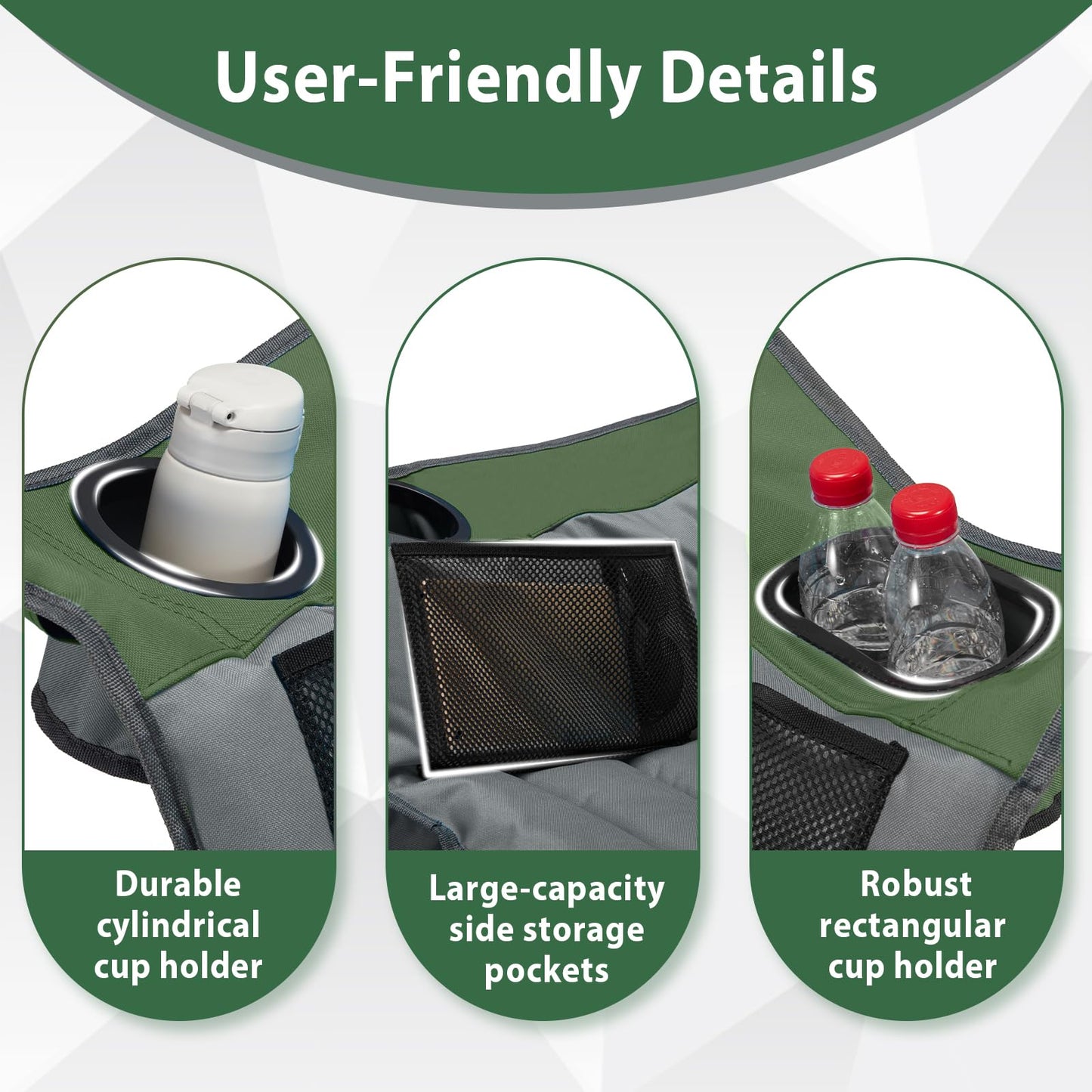 Oversized Camping Chair, Portable Folding Camping Chairs with Side Pocket, Cup Holder and Carry Bag, Heavy Duty Outdoor Camping Chairs for Adults, Fishing, Sports, Trip, up to 400lbs, Style 4