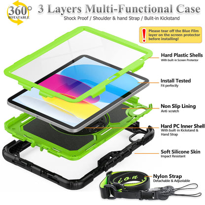 SEYMAC stock Case for iPad (A16) 11th/10th Generation 11''/10.9'' 2025/2022, Full-Body Drop Protection Case with Screen Protector &360° Rotate Hand Strap/Stand, Black