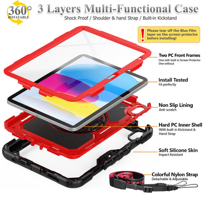 SEYMAC stock Case for iPad (A16) 11th/10th Generation 11''/10.9'' 2025/2022, Full-Body Drop Protection Case with Screen Protector &360° Rotate Hand Strap/Stand, Black