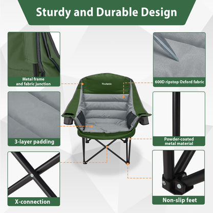 Oversized Camping Chair, Portable Folding Camping Chairs with Side Pocket, Cup Holder and Carry Bag, Heavy Duty Outdoor Camping Chairs for Adults, Fishing, Sports, Trip, up to 400lbs, Style 4