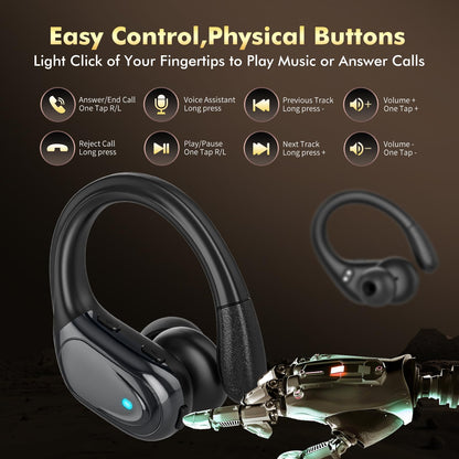 Wireless Earbuds, Sports Bluetooth Headphones, 80Hrs Playtime Ear Buds with LED Power Display, Noise Canceling Headset, IPX7 Waterproof Earphones for Workout/Running (Black)