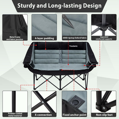 Oversized Camping Chair, Portable Folding Camping Chairs with Side Pocket, Cup Holder and Carry Bag, Heavy Duty Outdoor Camping Chairs for Adults, Fishing, Sports, Trip, up to 400lbs, Style 4
