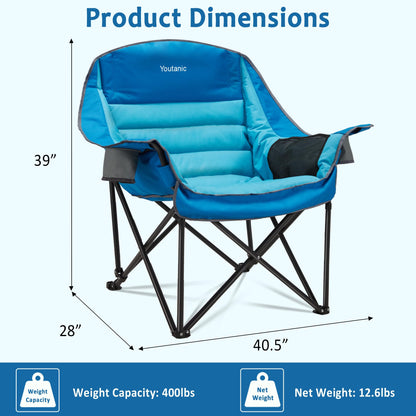 Oversized Camping Chair, Portable Folding Camping Chairs with Side Pocket, Cup Holder and Carry Bag, Heavy Duty Outdoor Camping Chairs for Adults, Fishing, Sports, Trip, up to 400lbs, Style 4