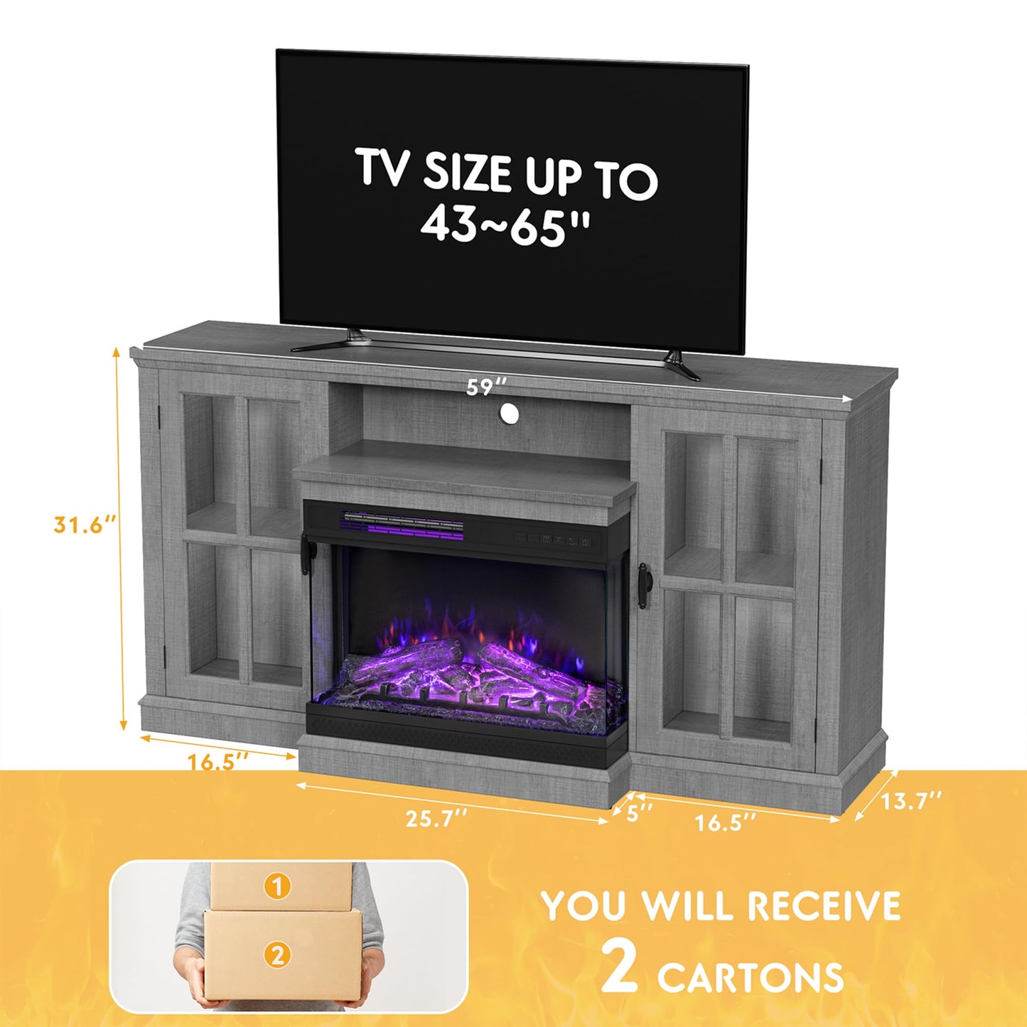 JUMMICO TV Stand for 65 Inch TV, Entertainment Center with Storage Cabinets and Sliding Barn Doors, Mid Century Modern Media TV Console Table for Living Room Bedroom (Rustic Oak)