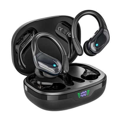 Wireless Earbuds, Sports Bluetooth Headphones, 80Hrs Playtime Ear Buds with LED Power Display, Noise Canceling Headset, IPX7 Waterproof Earphones for Workout/Running (Black)