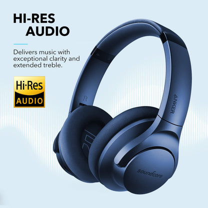 Soundcore Anker Life Q20 Hybrid Active Noise Cancelling Headphones, Wireless Over Ear Bluetooth Headphones, 60H Playtime, Hi-Res Audio, Deep Bass, Foam Ear Cups, Travel, Office, USB-C Charging