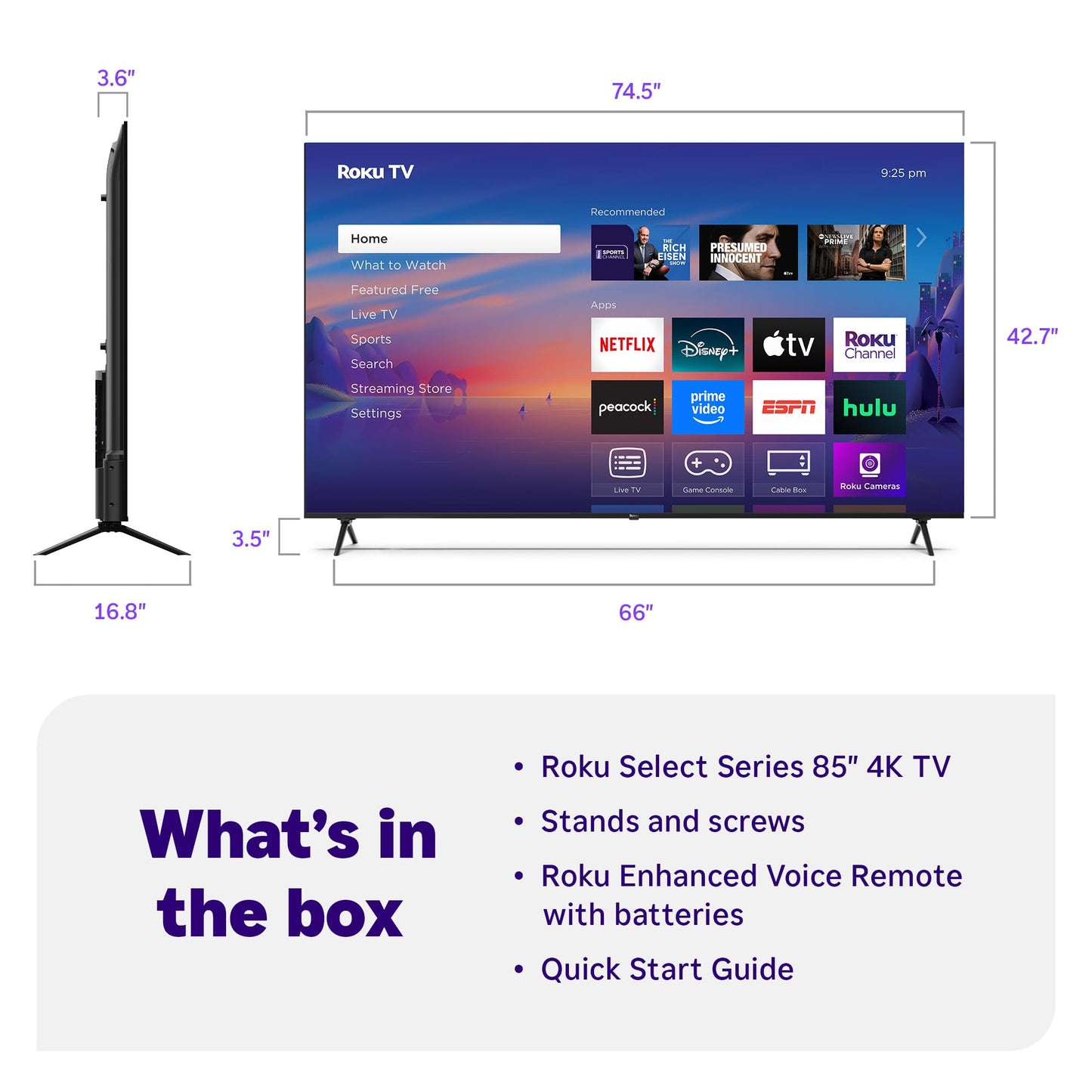 Roku Smart TV 2025 – 50-Inch Select Series, 4K HDR TV – RokuTV with Enhanced Voice Remote – Flat Screen LED Television with Wi-Fi for Streaming Live Local News, Sports, Family Entertainment