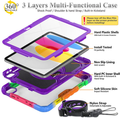 SEYMAC stock Case for iPad (A16) 11th/10th Generation 11''/10.9'' 2025/2022, Full-Body Drop Protection Case with Screen Protector &360° Rotate Hand Strap/Stand, Black