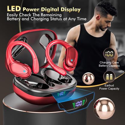 Wireless Earbuds, Sports Bluetooth Headphones, 80Hrs Playtime Ear Buds with LED Power Display, Noise Canceling Headset, IPX7 Waterproof Earphones for Workout/Running (Black)