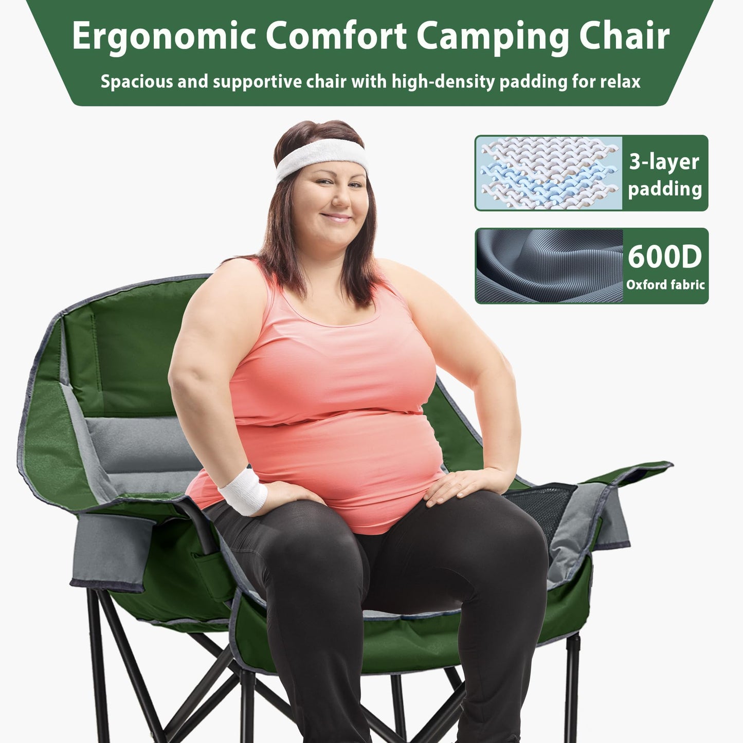 Oversized Camping Chair, Portable Folding Camping Chairs with Side Pocket, Cup Holder and Carry Bag, Heavy Duty Outdoor Camping Chairs for Adults, Fishing, Sports, Trip, up to 400lbs, Style 4