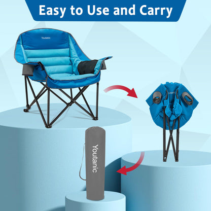Oversized Camping Chair, Portable Folding Camping Chairs with Side Pocket, Cup Holder and Carry Bag, Heavy Duty Outdoor Camping Chairs for Adults, Fishing, Sports, Trip, up to 400lbs, Style 4