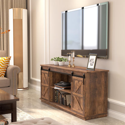 JUMMICO TV Stand for 65 Inch TV, Entertainment Center with Storage Cabinets and Sliding Barn Doors, Mid Century Modern Media TV Console Table for Living Room Bedroom (Rustic Oak)