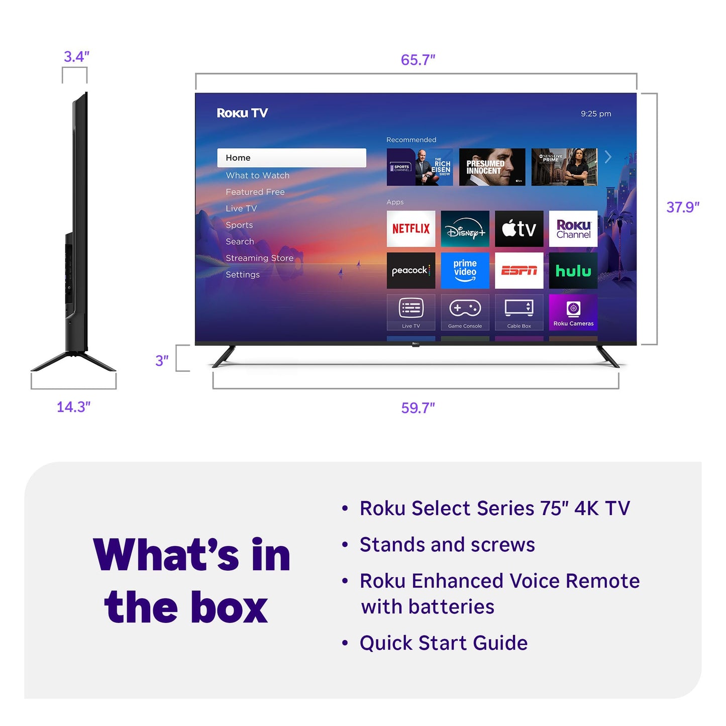 Roku Smart TV 2025 – 50-Inch Select Series, 4K HDR TV – RokuTV with Enhanced Voice Remote – Flat Screen LED Television with Wi-Fi for Streaming Live Local News, Sports, Family Entertainment